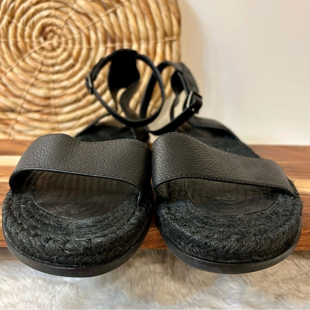 Eileen Fisher Mike Tumbled Leather Espadrille Sandals in Black Size 11 - Picture 3 of 10